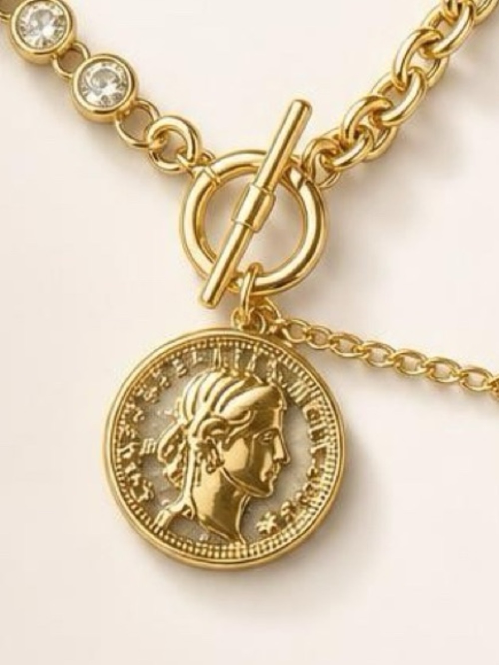 Fashion Jewelry Gold-Tone Coin Pendant Necklace with Heart Charm